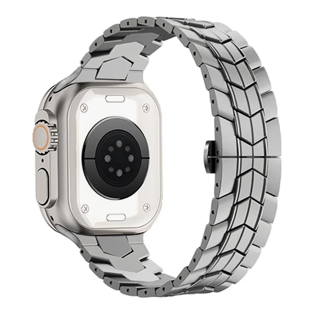 

Titanium Men Bracelet for Apple Watch Series 10 46mm Ultra 2/1 49mm Luxury Metal Band for iWatch 9 8 7 6 5 4 SE 45mm 44mm Straps 45mm срібний
