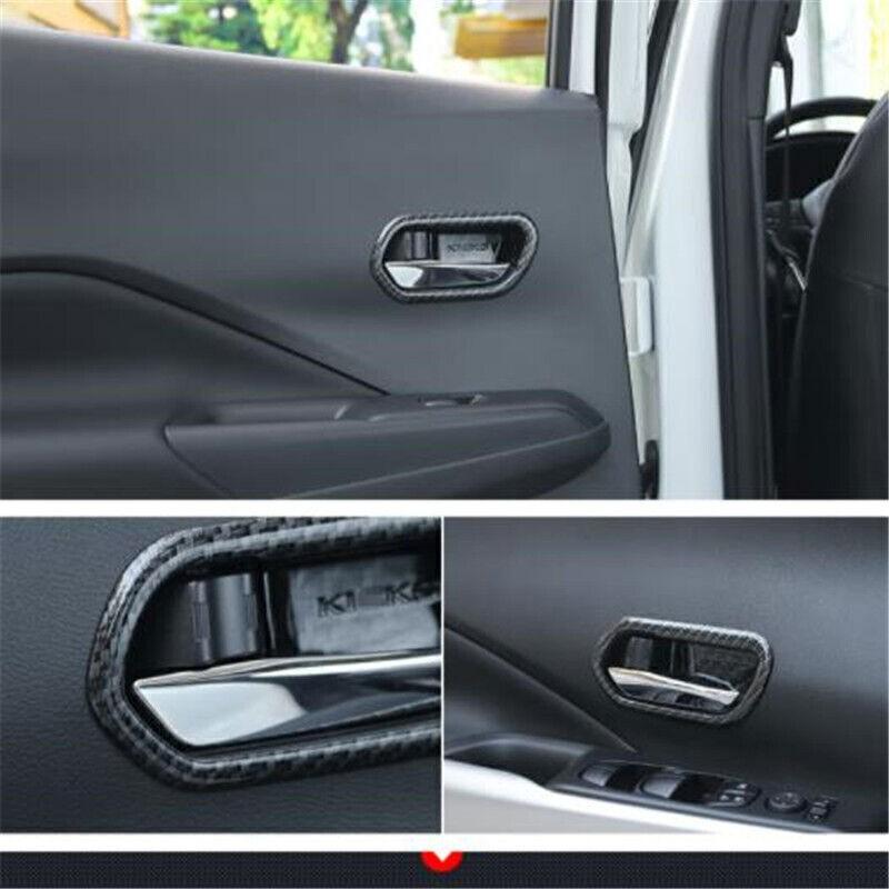 For Nissan Kicks 2018-2024 Carbon Fiber Inner Door Handle Lock Frame Trim 4x