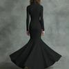 Women’s Long Sleeve High Neck Maxi Dress Elegant Formal Gown Fitted Floor Length Evening Wear for Special Occasions