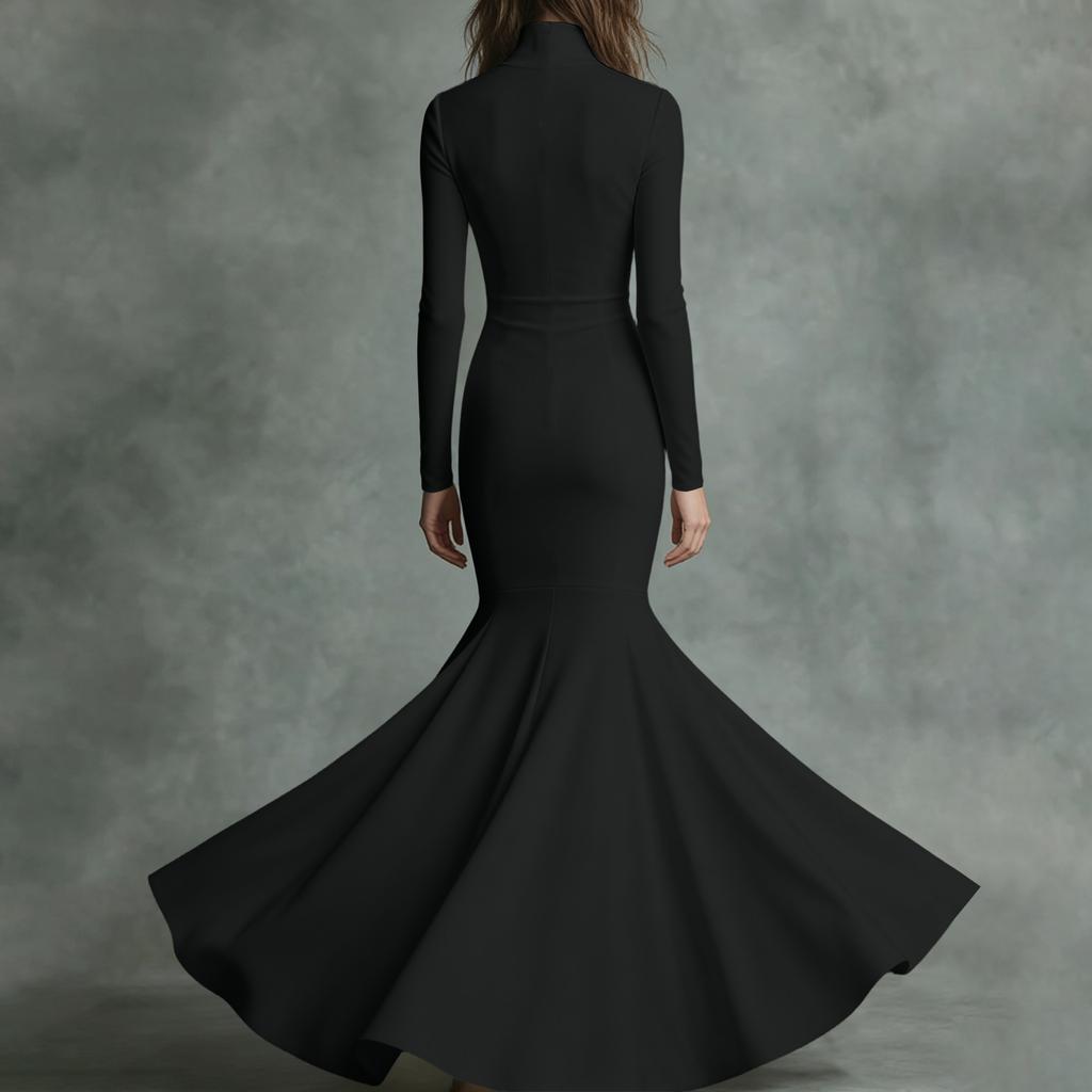 Women’s Long Sleeve High Neck Maxi Dress Elegant Formal Gown Fitted Floor Length Evening Wear for Special Occasions