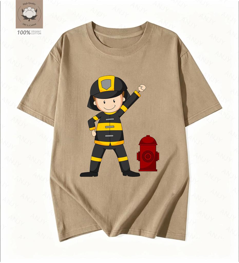 Simple Cartoon Firefighter Printed Tshirt Pays Tribute To The Daily Commuting Short Sleeved Reverse Traveler