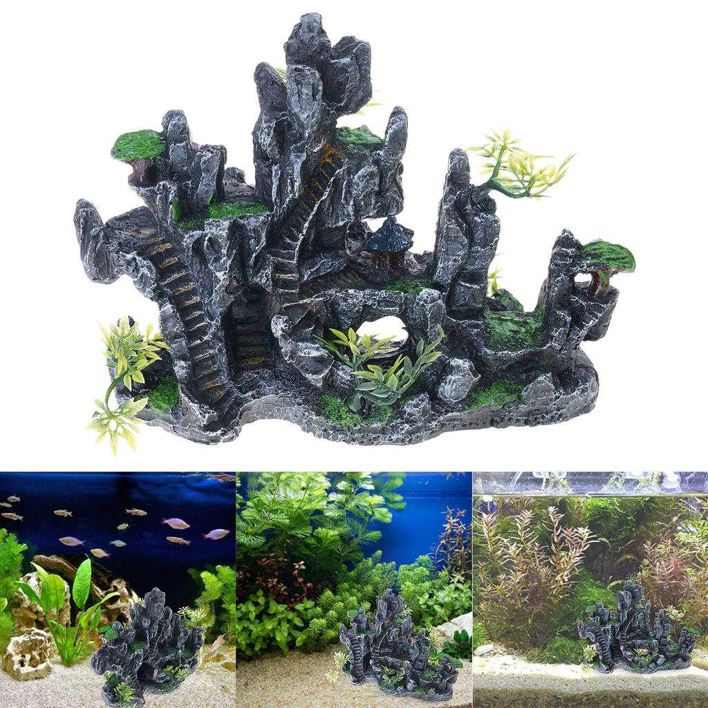 Realistic Mountain View Rockery Aquariums Ornaments Nature Lookings Fishtanks Shelter Cave Safe Resin Landsccape Decors