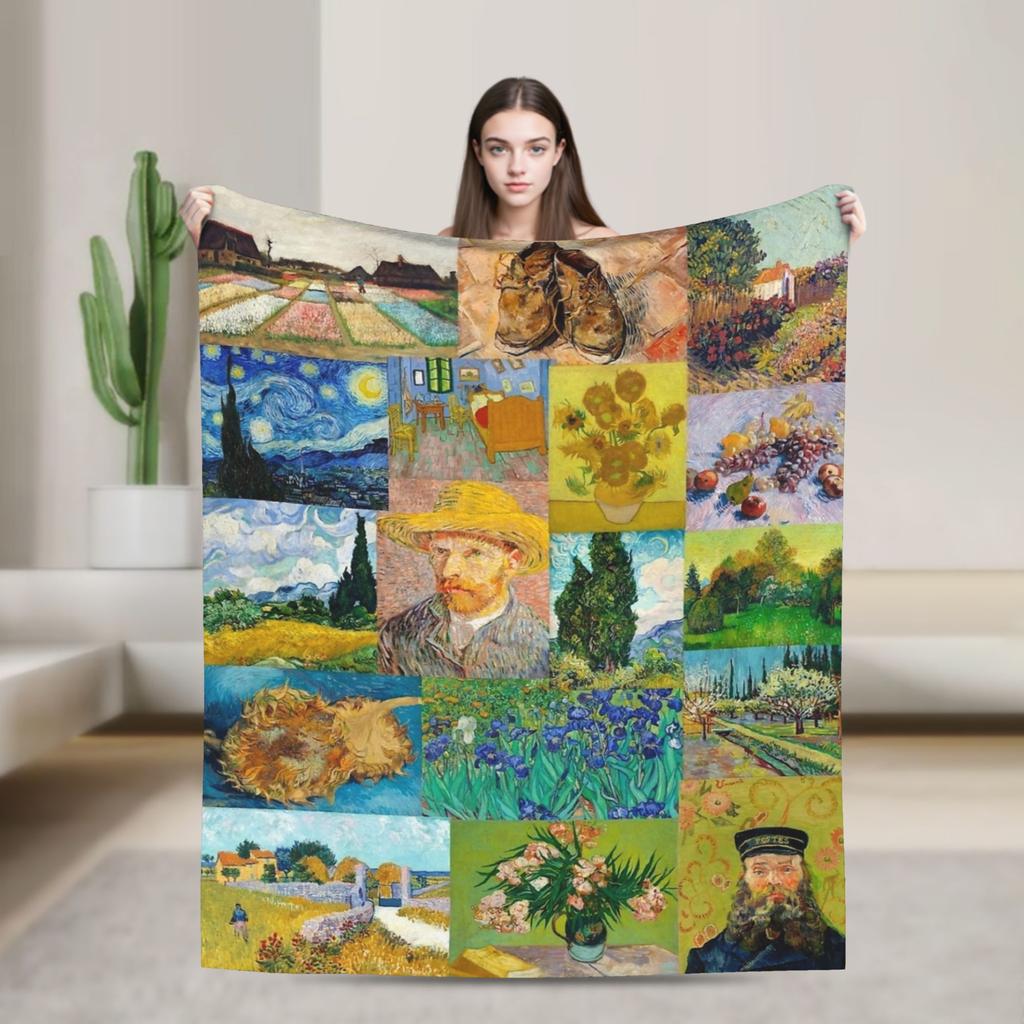 Vincent Van Gogh Cafe Terrace At Night Blanket  Soft Warm Plush Throw Blanket For Home Decor Picnic Flannel Bedspread Bed Cover