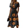 Women's V-Neck Short Sleeve Casual Dress with Halloween Print for Everyday Wear