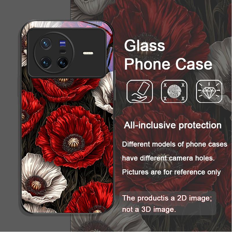 

Retro Poppy Flower Bloom Hot Red Printed Tempered Glass Phone Case for Xiaomi Redmi Note 15 Pro+ 14 13 12 11T PRO 10 Lite Cover Redmi Note 11 Pro+ 5G