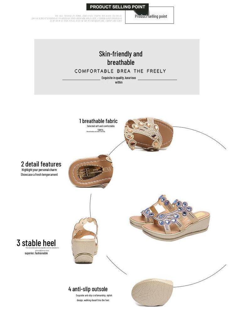 Women's Summer Rhinestone Phoenix Wedge Heel Non-Slip Platform Slippers