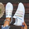 Women'S Casual Slip-On Sneakers - White Fabric Upper with Colorful Strap Design, Low Top, EVA Sole, All-Season Comfort Shoes, Casual Footwear