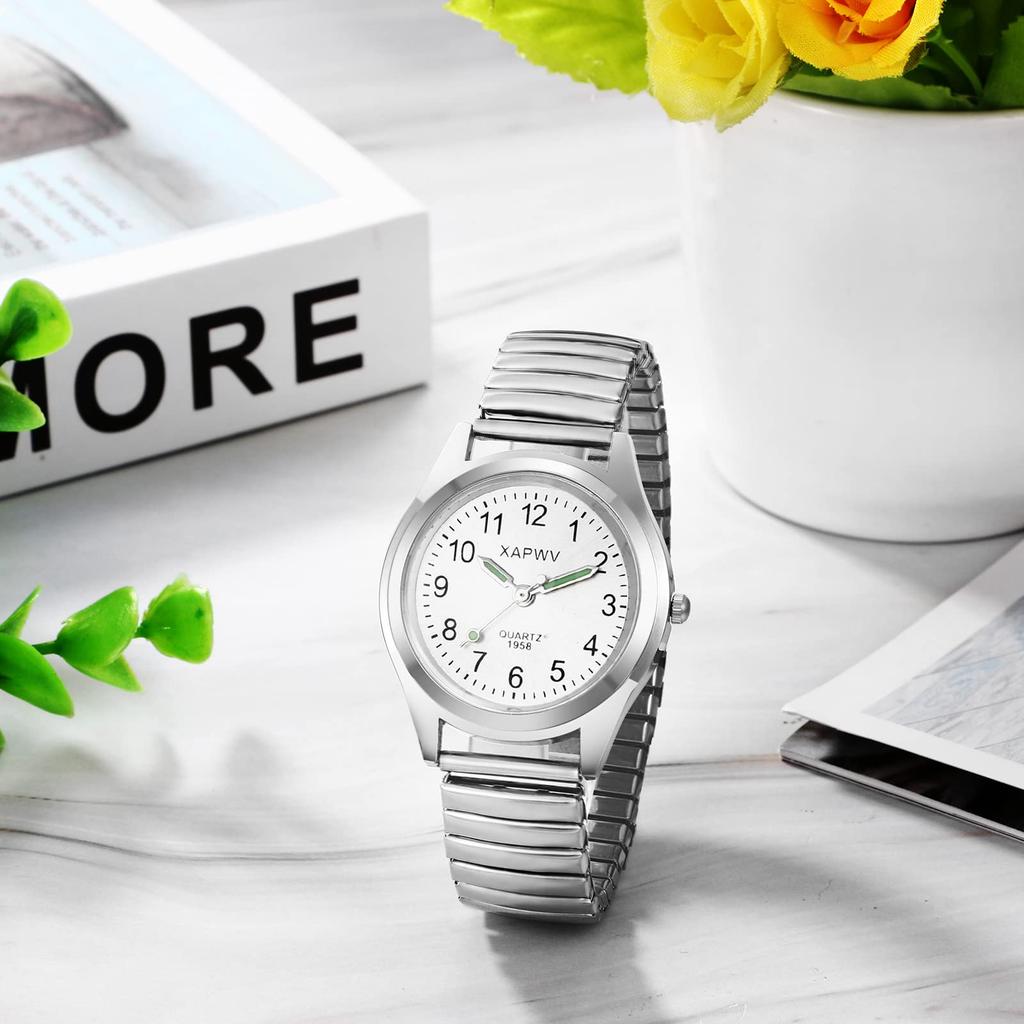 Pair Watch Couple Pair Watch Luminous Analog Display Stylish Elastic Strap Quartz Watch Silver Fashion Accessories Day Lover Gift Men's Women's