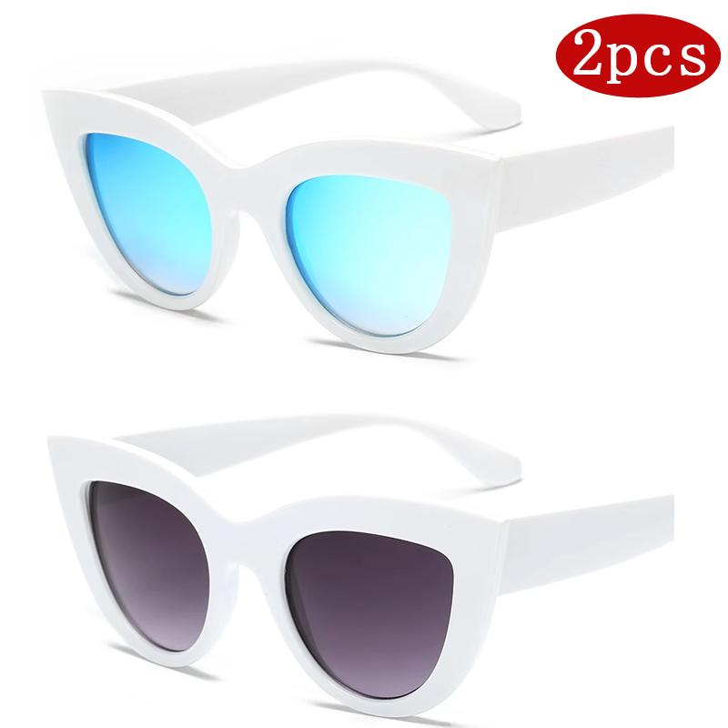 2pcs Fashion Cat Eye Sunglasses Woman Vintage Large Frame Brand Gradient Design Glasses Sun Glasses for Female UV400 Eyewear