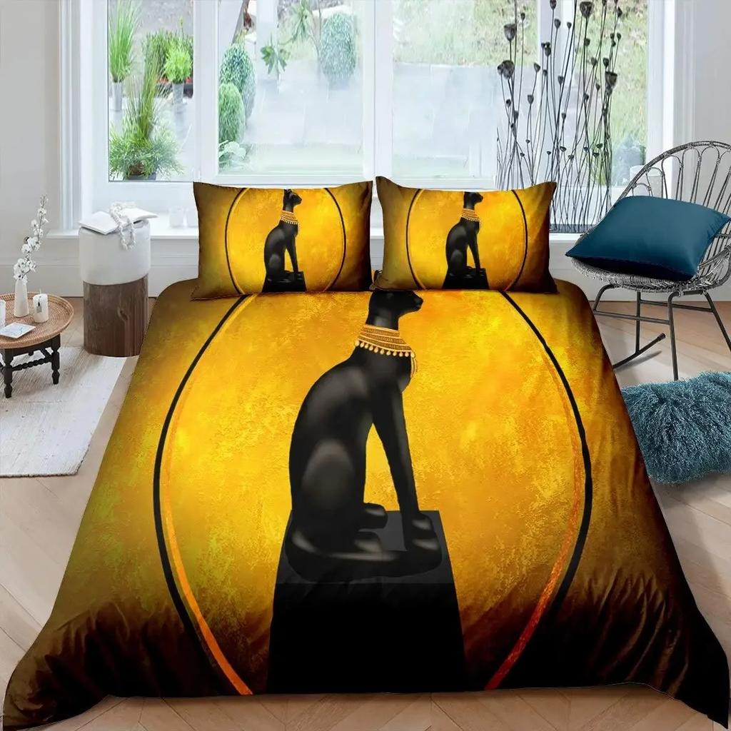 Cleopatra Bedding Sets King Size Ancient Egyptian Pattern Duvet Cover Set Mummy Exotic Tribe Style Comforter Cover Quilt Cover