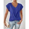 2026 Summer Women's Solid Color V-Neck T-Shirt Casual Breathable Short Sleeve