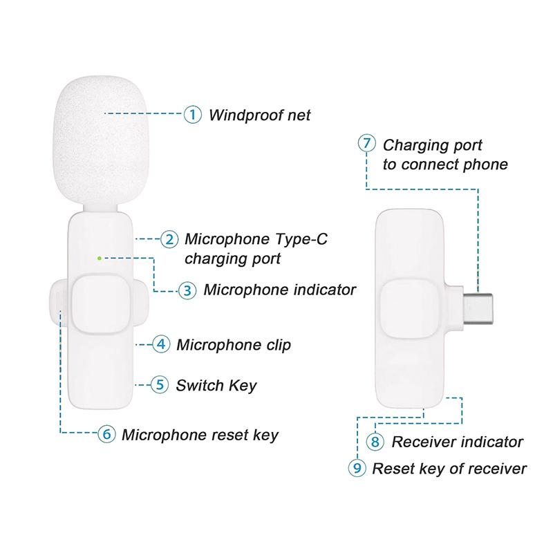

1 комплект портативный аудио-видео записывающий мини-микрофон для Android ПК камеры прямая трансляция игры телефон беспроводной петличный микрофон