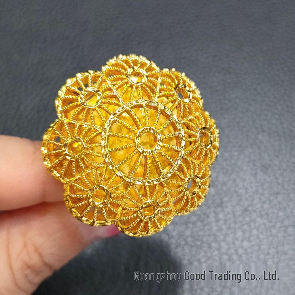 Dubai 24k Gold Filigree Flower Ring - Women's Wedding Jewelry for Global Elegance