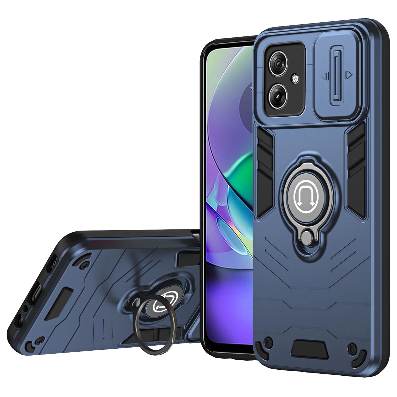 

Для Motorola Moto G54 5G Чехол PC+TPU Подставка для телефона Слайд-объектив Защитный экран Blue