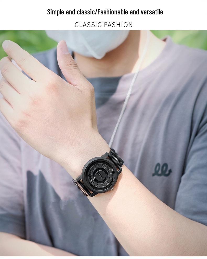 DOM Black Technology Men's Waterproof Quartz Watch with Roman Numeral Dial and Steel Ball Magnetic Levitation.