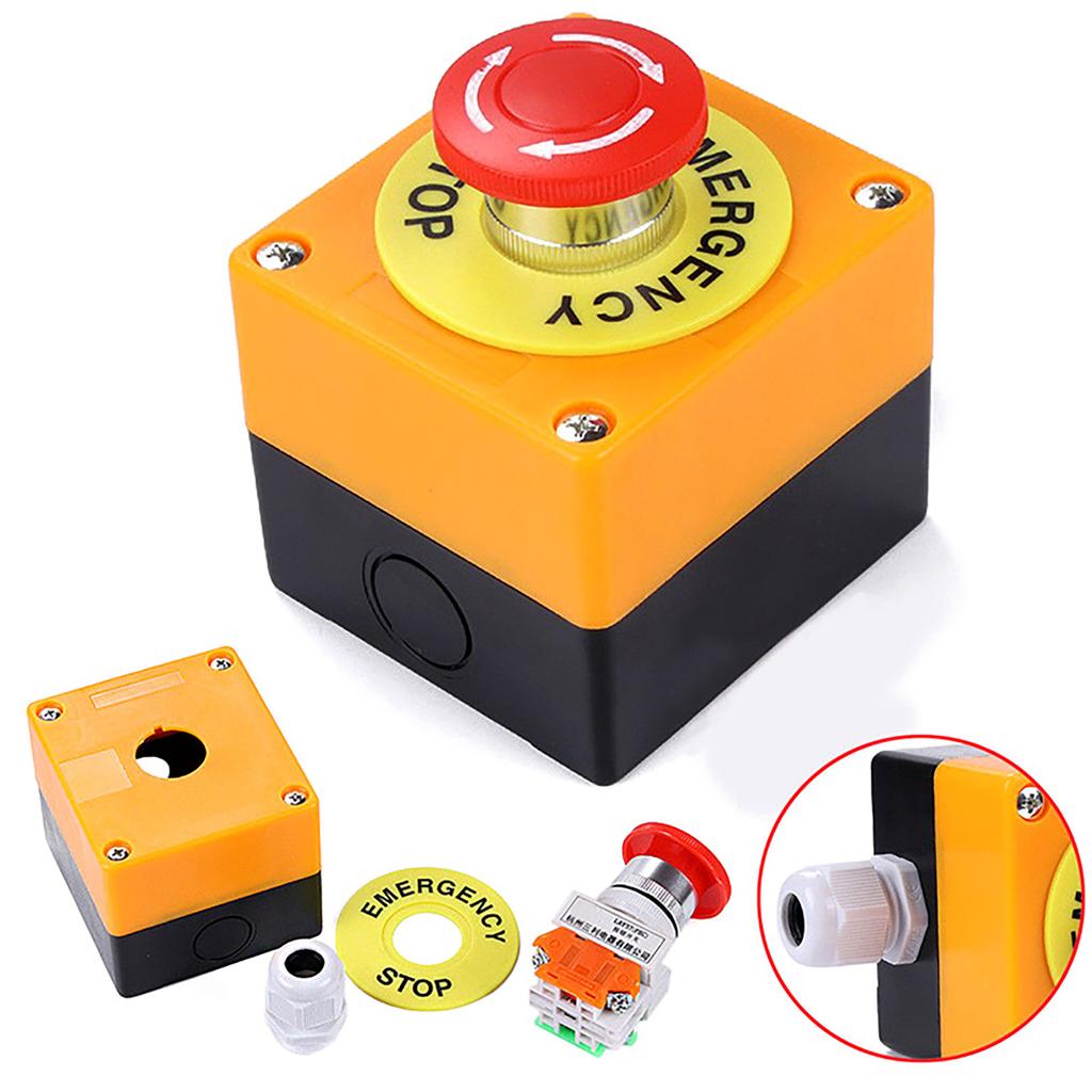 660V 10A Emergency Stop Button Switch Box Waterproof Safety STOP Push Button with Rain Cover for Industrial Machine