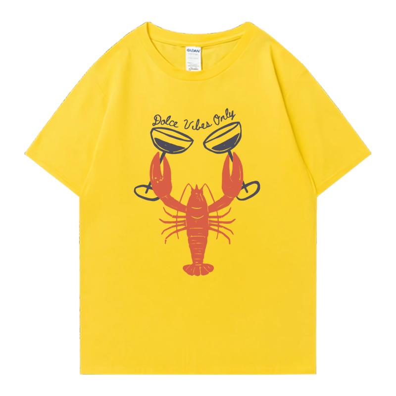 Heißer Verkauf Hummer und Weinglas Grafikdruck Kurzarm T-Shirt Sommer Oberteil Unisex Oversized Unisex T-Shirt