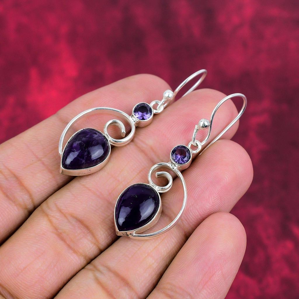 Kolczyki z ametystu Biżuteria z kamieni szlachetnych, kolczyki ze srebra próby 925, prezent dla kobiet ręcznie robione kolczyki