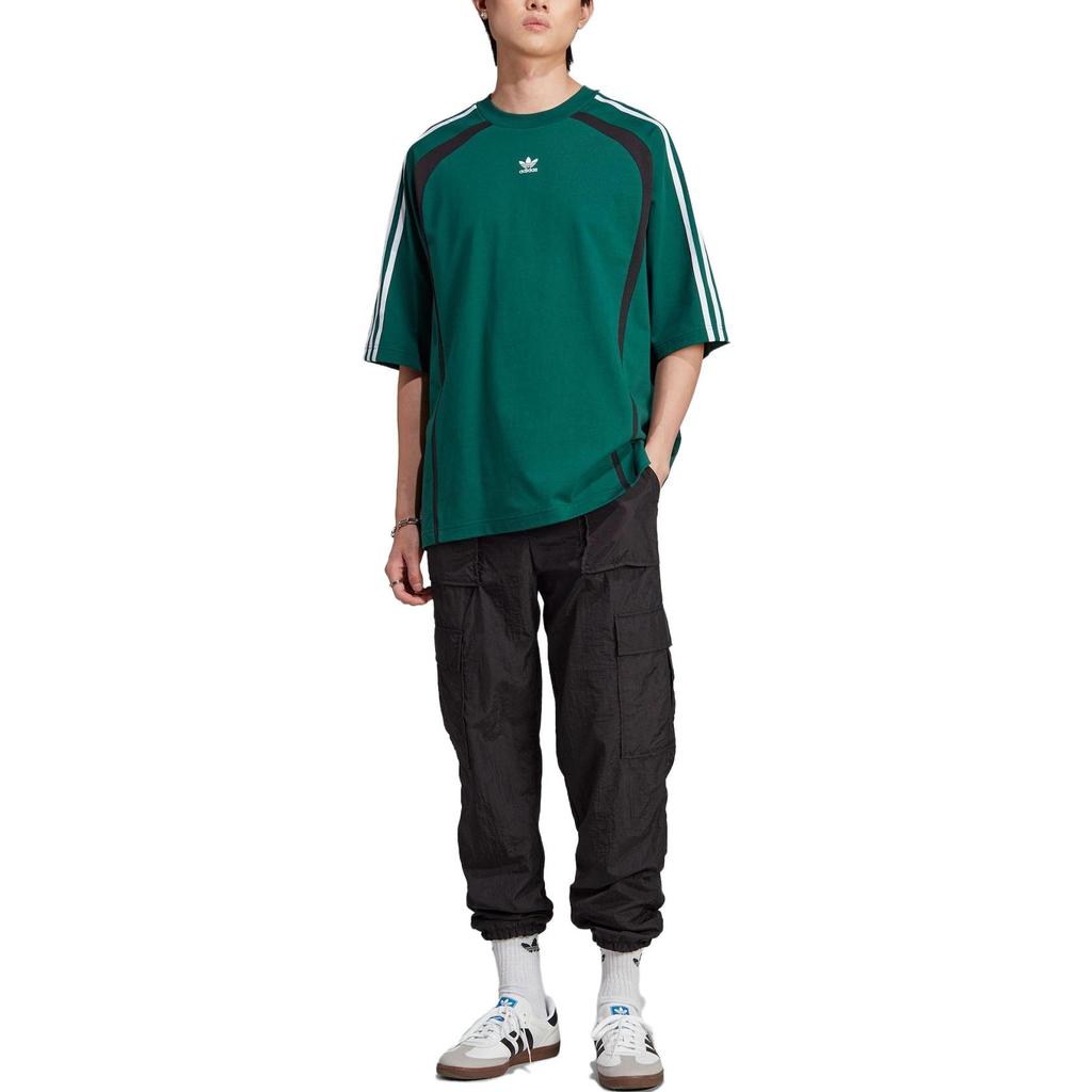 adidas Originals Trefoil Three-Stripe Logo Embroidered Loose Fit Crewneck T-Shirt Men Tops Green IW3638
