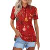 Dámská móda Ležérní klopa Krátký rukáv Vánoční potisk Košile Dámské knoflíkové topy