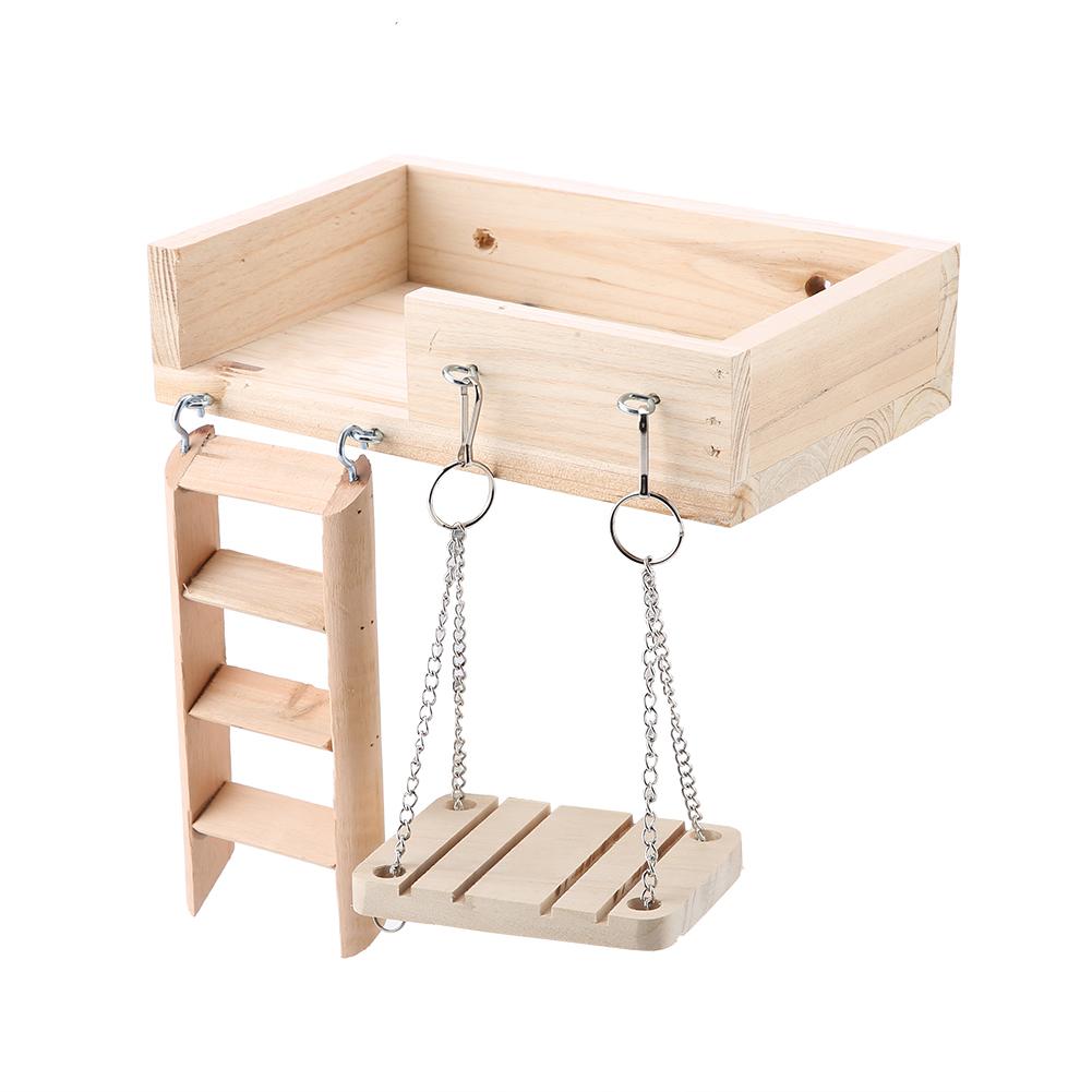 3Pcs Wooden Hamster Crawling Ladder Funny Swing Platform Toys Set for Small Pet