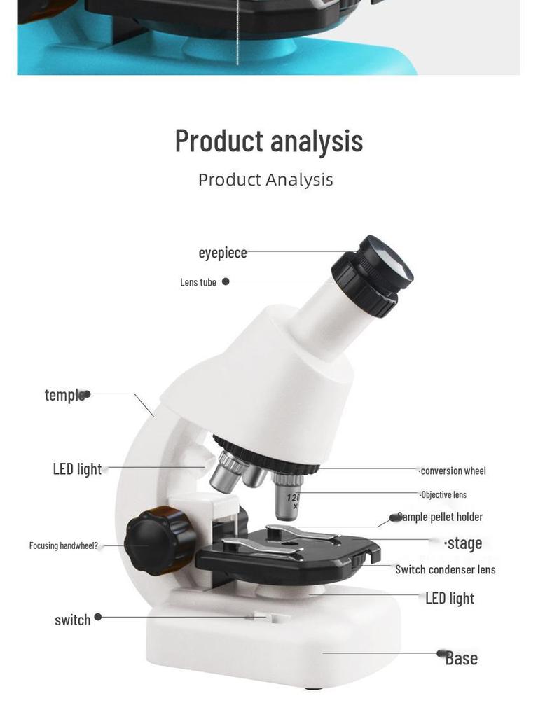 Portable 1200x HD Microscope Toy for Kids - Science Experiment Set for Students