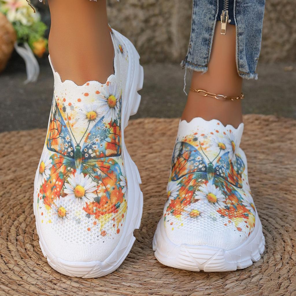 Casual flower sports single shoes women's 2025 new fashion flat single large size warped head lace-up casual