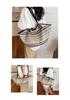 Women's Large Straw Woven Striped Tote - Single Shoulder Crossbody Bag, Casual Travel Handheld Shell Shape