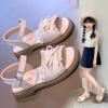 Fashion Girl's Summer Sandals Ruffles Matte Pu Leather Daily Kids Sliders Flat Stylish Open Toe Anti-slip Sweet Children Shoes 26-36