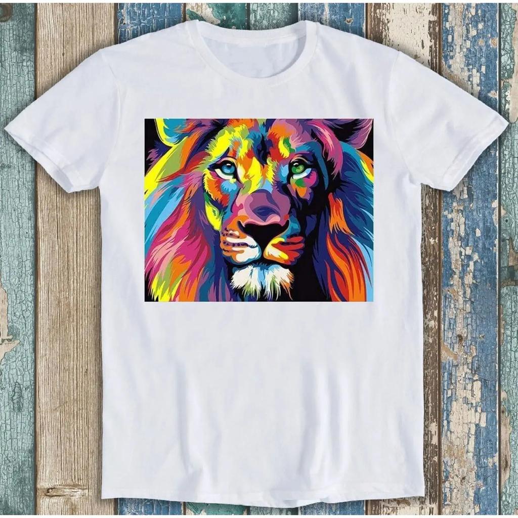 Banksy Rainbow Lion Graffiti Pop Art Painting Meme Funny T Shirt M1454 vintage Washed Soft Stretched Top For Everyday Wear