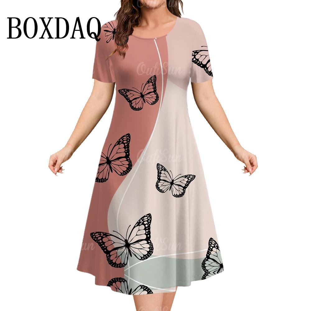 Vêtements Femme Robes Amples à Manches Courtes Imprimé Rayures 3D Vêtements de Mode Robe d'Été Décontractée Robe Trapèze