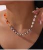 Elegant 18k Gold-Plated Titanium Necklace: Natural Stone, Pearl Beads & O-Chain