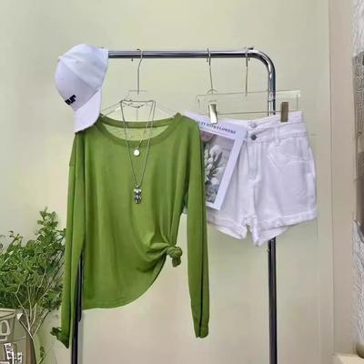 T-shirt Minceur Manches Longues Couleur Bonbon pour Femme avec Protection Solaire