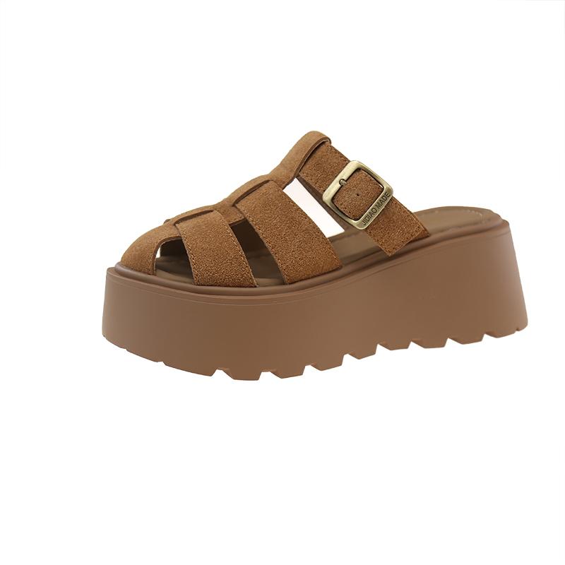 Fashion Increased Internal Fretwork Heels Shoes Ladies' Slippers Platform Cover Toe Slipers Women 2025 Slides House Slippers Platform