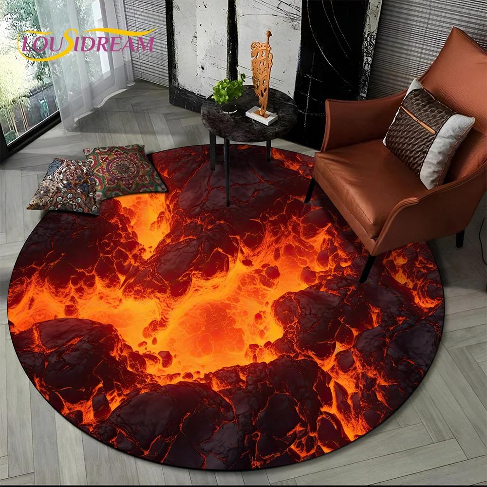 Latest 3D Illusion Volcano Lava Magma Round Carpet Rug for Living Room Bedroom Sofa Decor,Kids Area Rug Non-slip Floor Mat Gift