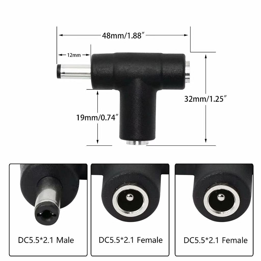 SinLoon Multifunctional DC Angle DC Power Connector DC Jack Coupler Converter for CCTV Lighting S Black 5-Piece Adapter, 90-Degree Adapter, 5.5x2.1mm