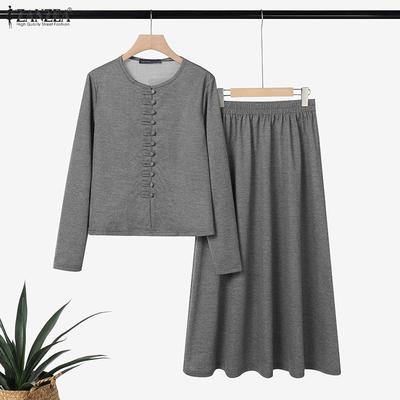 Women Long Sleeve Blouse and Long Skirts Fashion Two Piece Suit Sets