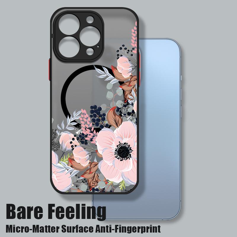 Beautiful Floral Pattern for Magsafe Case For iPhone 16 Pro Max 15 14 Plus 13 12 Pro 11 8 7 Clear Matte Shockproof Soft Edge Slim Magnetic Phone Cover