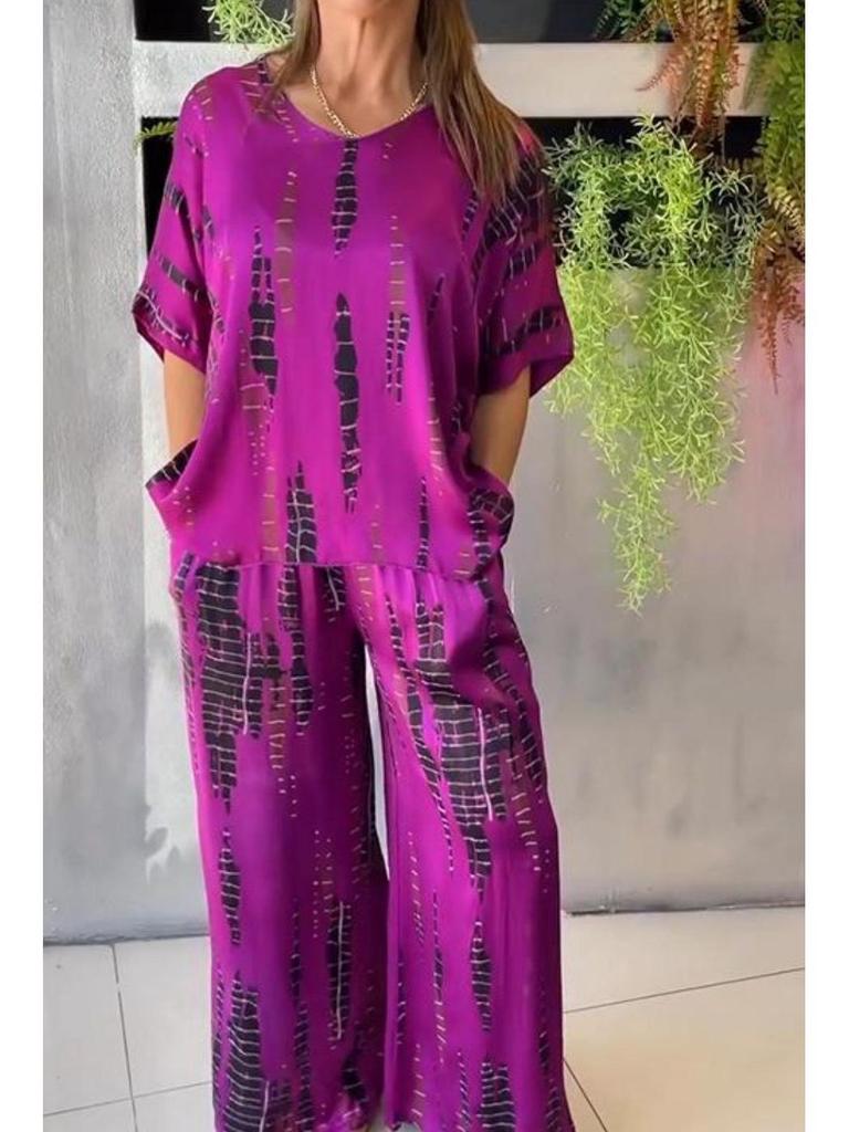 Summer 2025 Women's Round Neck Fashion Printed Loose Two-piece Set