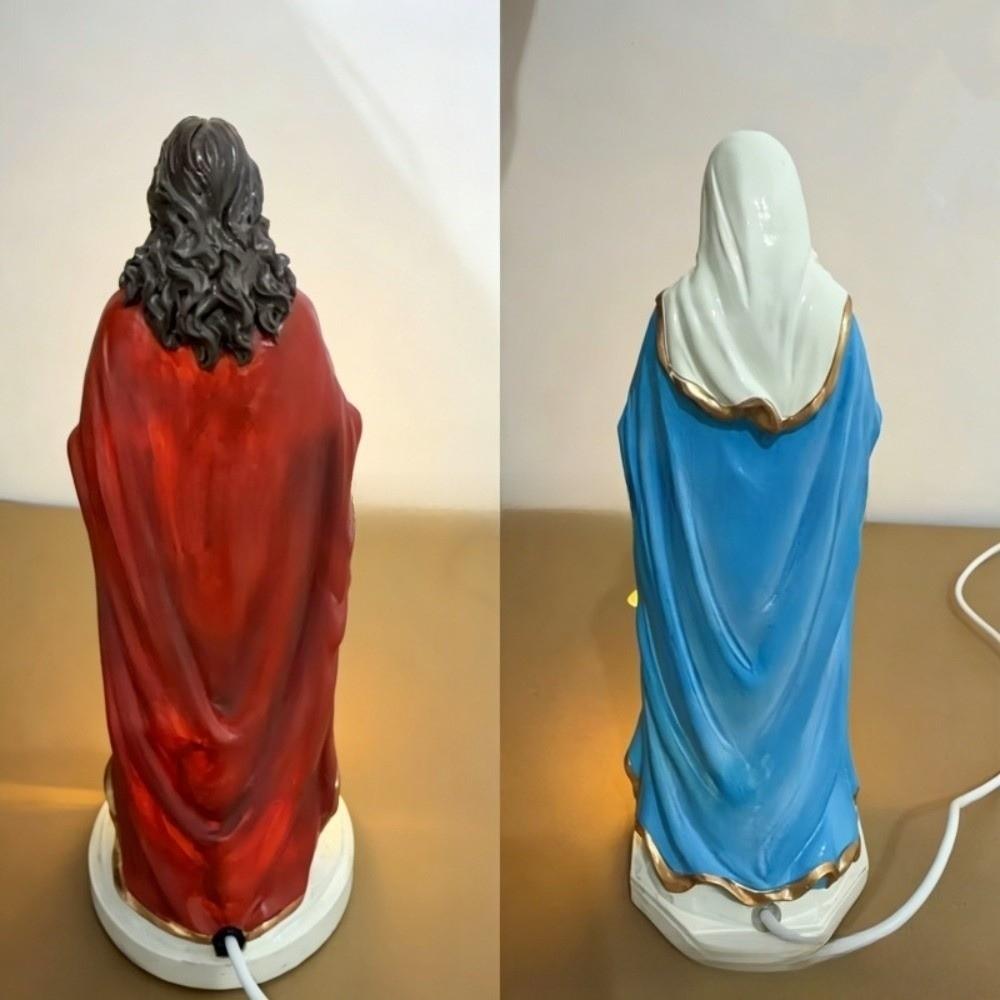 Resin Blessed Mother Sculpture Lighted LED Jesus Christ Figurine  Outdoor Garden