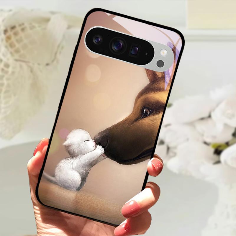 Gehärtetes Glas Handyhülle Für Google Pixel 9 Pro XL Hartes PC Funda Für Google Pixel 9a Pixel9 5G Niedliches Tier Glas Rückseite