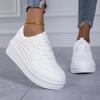 Women's Casual Sports Shoes Thick Bottom Low Tops Lace Up Vulcanised Shoes Lightweight Rubber Soled Winter Season Adult Footwear