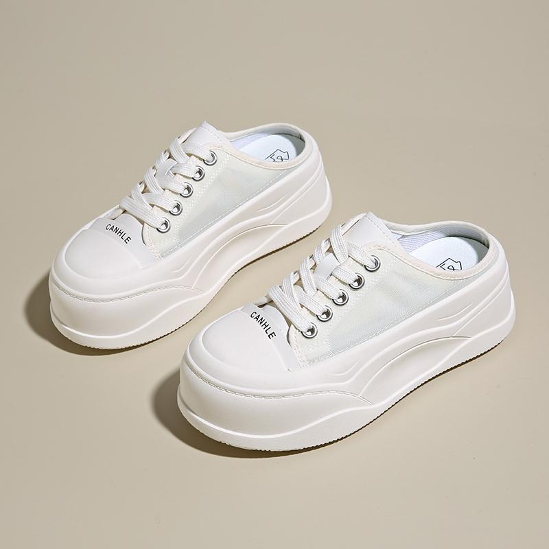 CRLAYDK Women's Slip On Mules Mesh Platform Slippers Ladies Comfortable Backless Slide Walking Summer Loafers Casual Shoes