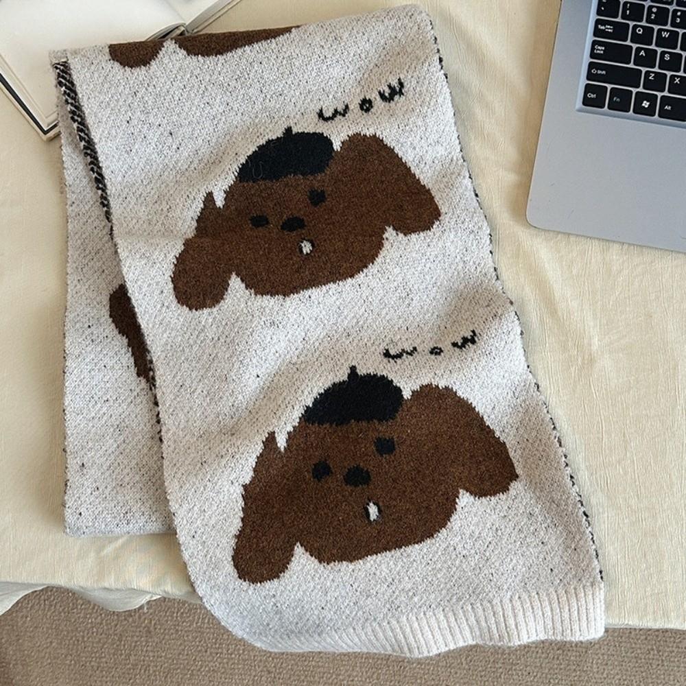 Windproof Puppy Pattern Scarf Lightweight Knitted Shawl Trendy Cashmere Blend Scarf Winter