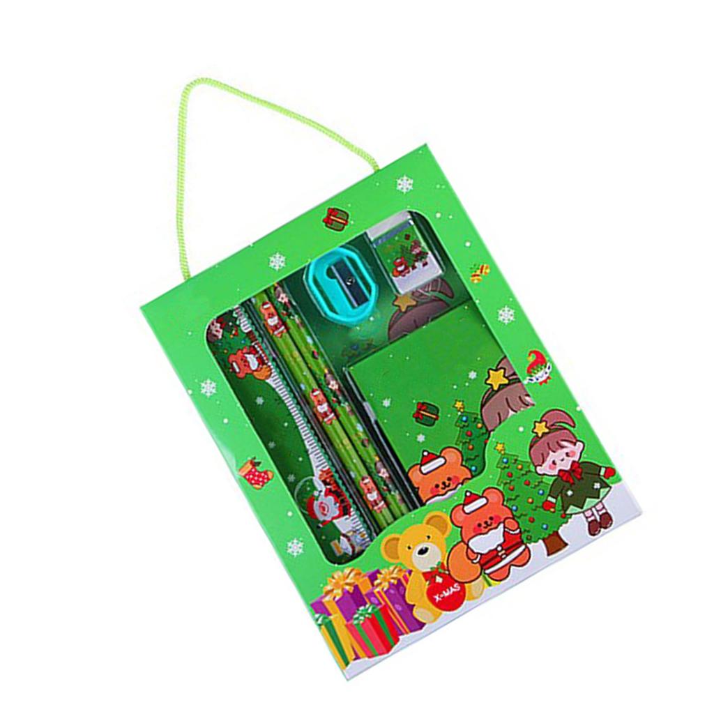 Christmas Stationery Set Multipurpose Innovative Exquisite Cute Cartoon Pencil Eraser Ruler Sharpener Note Pad Set