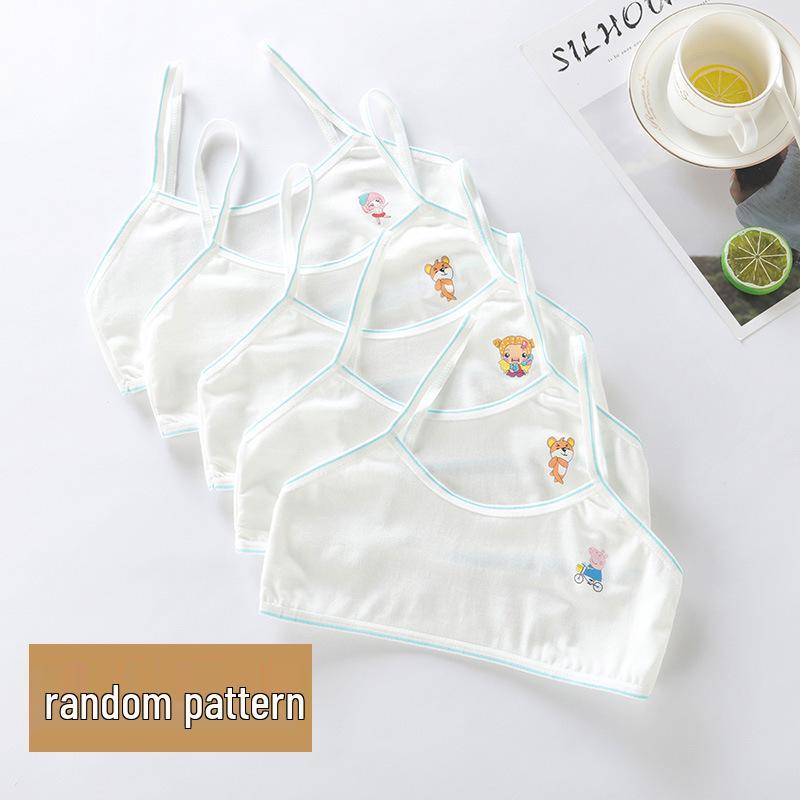 Girls' Pure Cotton Camisole Bra - Anti-Protrusion, Thin, Heart Design