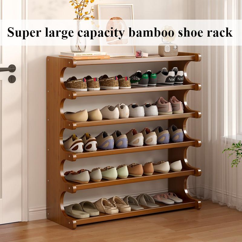 Large Capacity  Shoe Rack - Multi-Tiered Wood and Bamboo Storage Box,  Holds Multiple Pairs of Shoes,  Freestanding Shoe Cabinet
