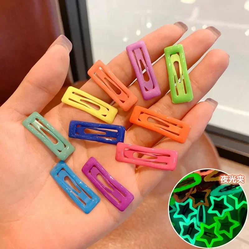10pcs Colorful Glow in The Dark Star Heart Hairpin BB Snap Clips Luminous Barrettes Girls Hair Grip Kid Headdress Accessories