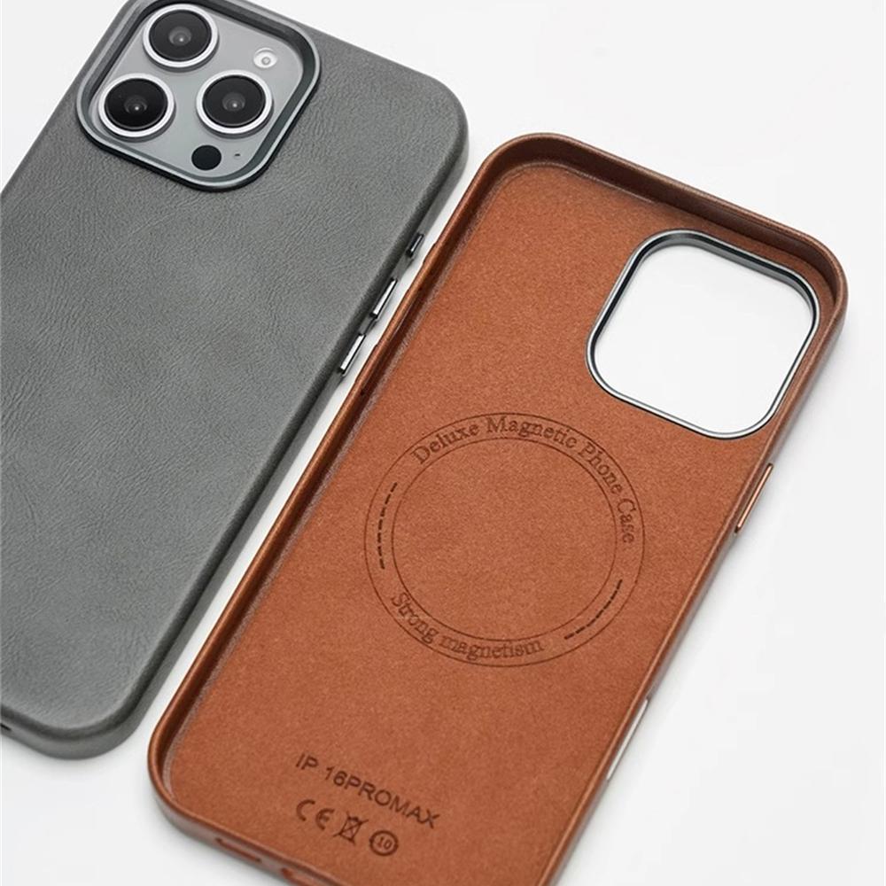 Luxury Business Retro Leather PU Bumper Case for iPhone 17 Pro Max Air 16 15 14 13 For Magsafe Wireless Charging Magnetic Cover