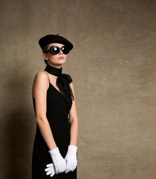 PESENAR  French Style Costume Accessory Set with Beret, Sunglasses, Bow Scarf and White Gloves